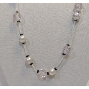 Vintage Clear Faceted Micro Bead Necklace Cottage Kitschy Eclectic Retro White